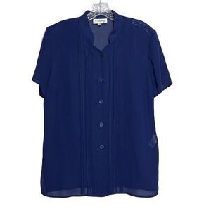Studio I Sheer Button Up Short Sleeve Blouse Tank 2 Pc‎ Set Royal Blue Size 8